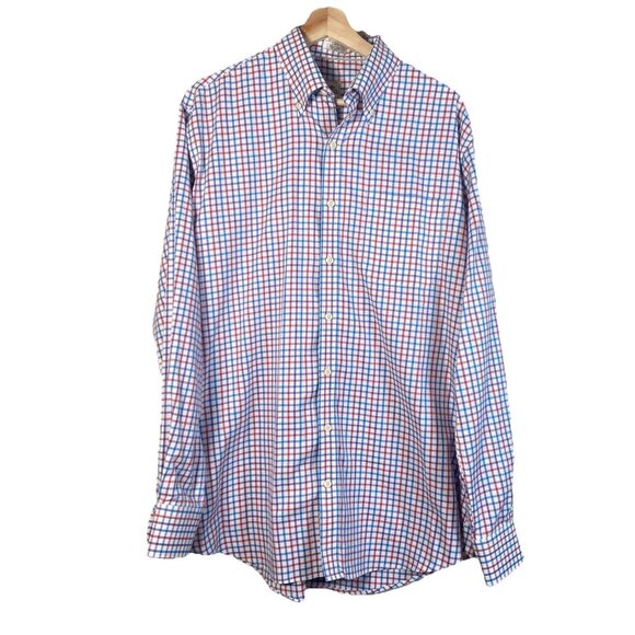 PETER MILLAR Gingham Check Easy Care Nanoluxe Size L Long Sleeve Dress Shirt - Picture 1 of 9